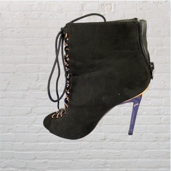 PRIVILEGED SHOES -- Peep Toe Booties/Ankle Boots, Dual Patterned, Rear Zip - Picture 6 of 12